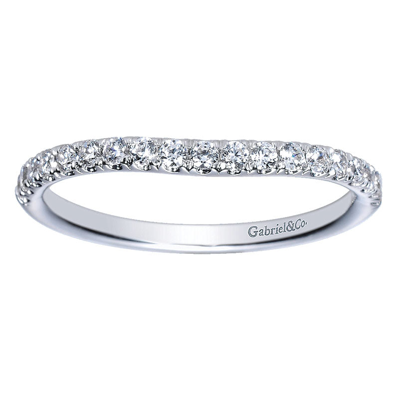 Wedding Band 14k White Gold Diamond Curved