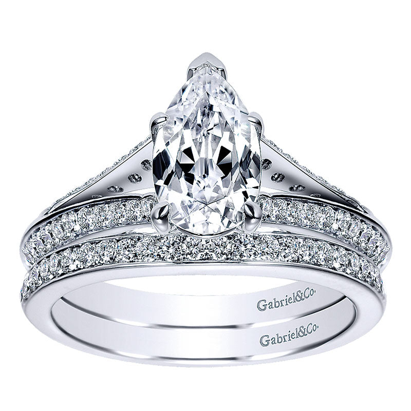Wedding Band 14k White Gold Diamond Curved