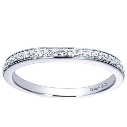Wedding Band 14k White Gold Diamond Curved