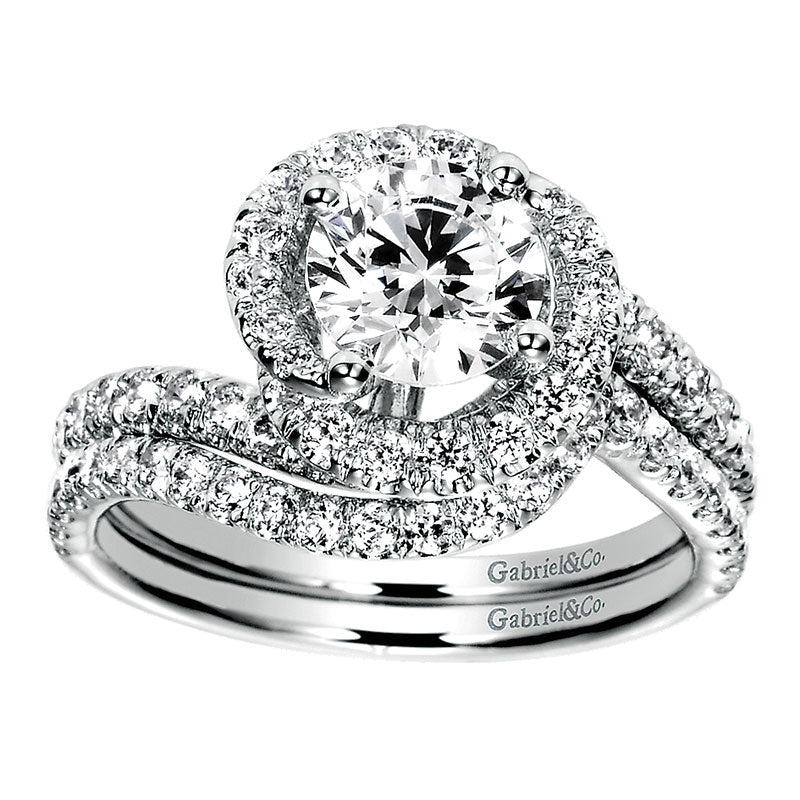 Wedding Band 14k White Gold Diamond Curved