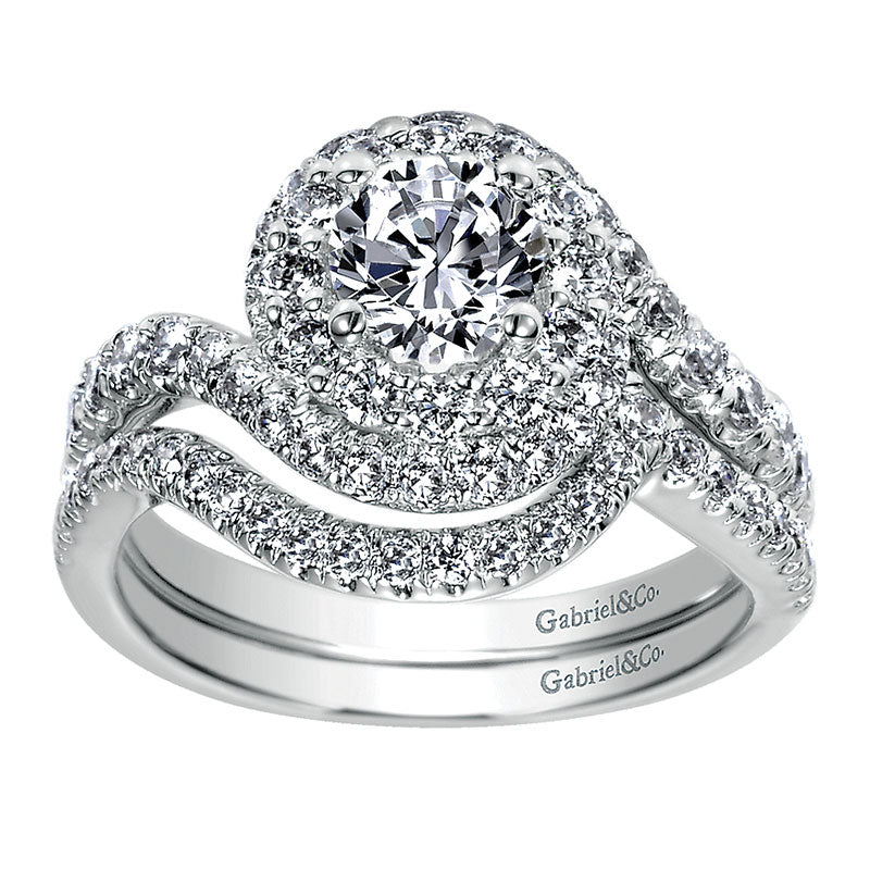 Wedding Band 14k White Gold Diamond Curved