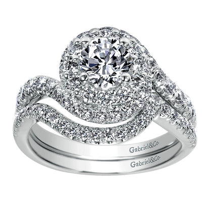 Wedding Band 14k White Gold Diamond Curved