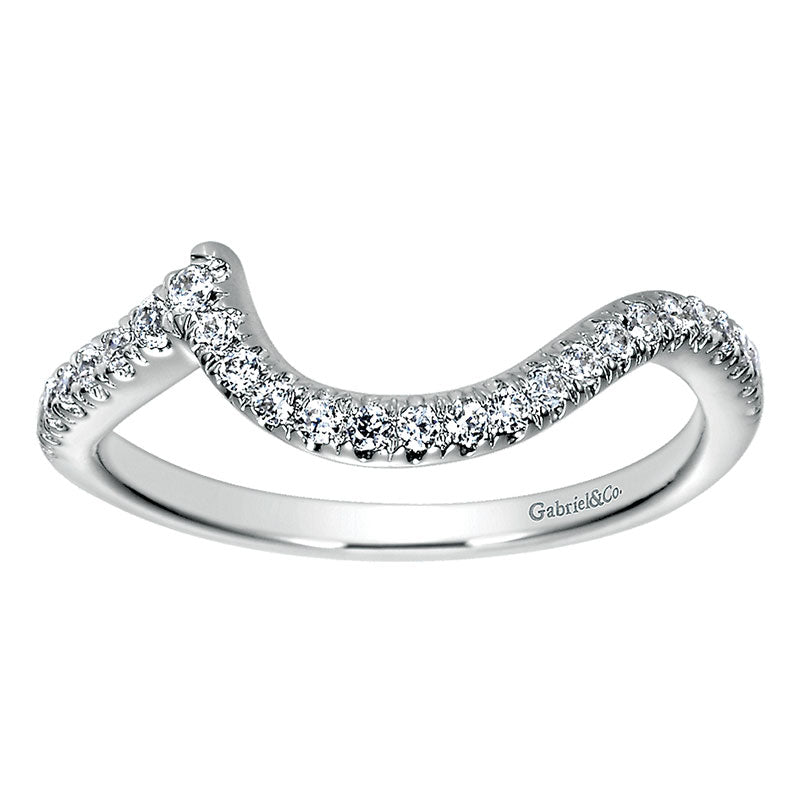 Wedding Band 14k White Gold Diamond Curved