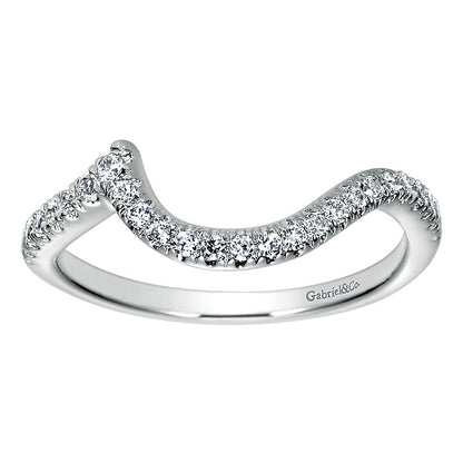 Wedding Band 14k White Gold Diamond Curved