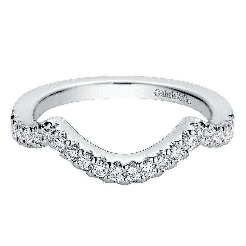 Wedding Band 14k White Gold Diamond Curved