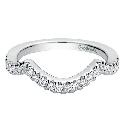 Wedding Band 14k White Gold Diamond Curved