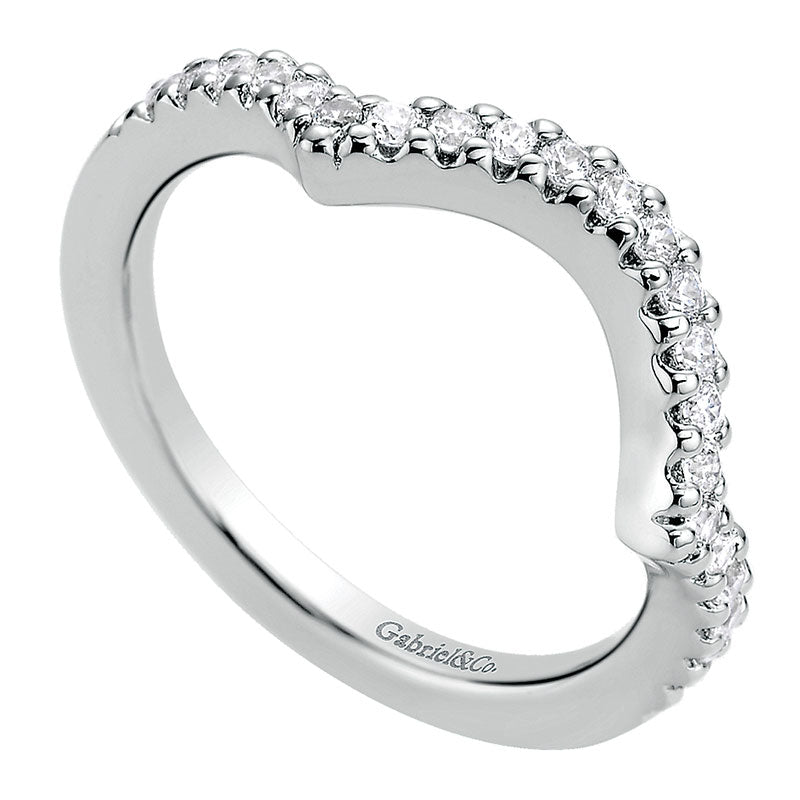 Wedding Band 14k White Gold Diamond Curved