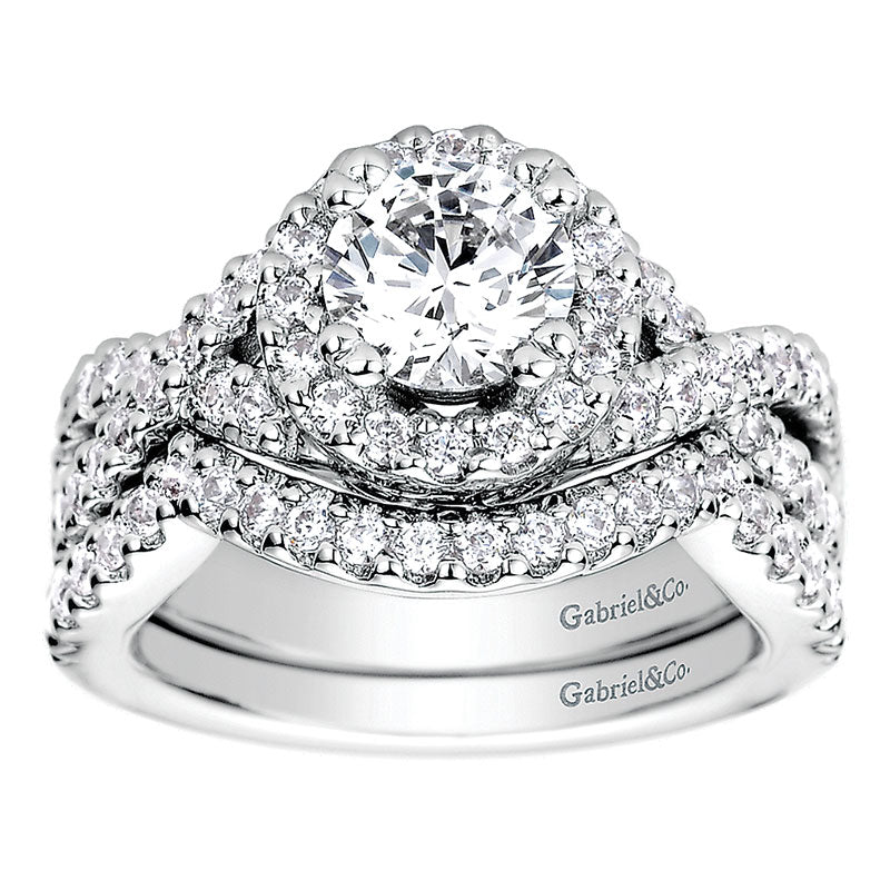 Wedding Band 14k White Gold Diamond Curved
