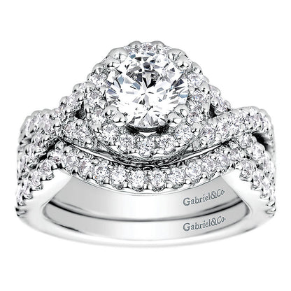 Wedding Band 14k White Gold Diamond Curved
