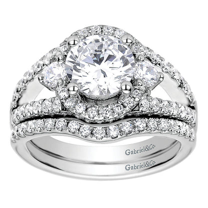 Wedding Band 14k White Gold Diamond Curved