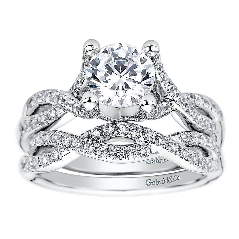 Wedding Band 14k White Gold Diamond Curved