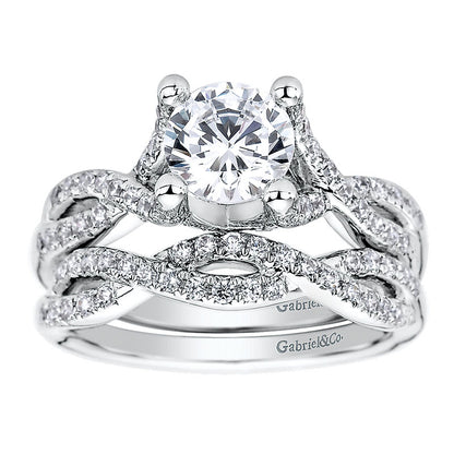 Wedding Band 14k White Gold Diamond Curved