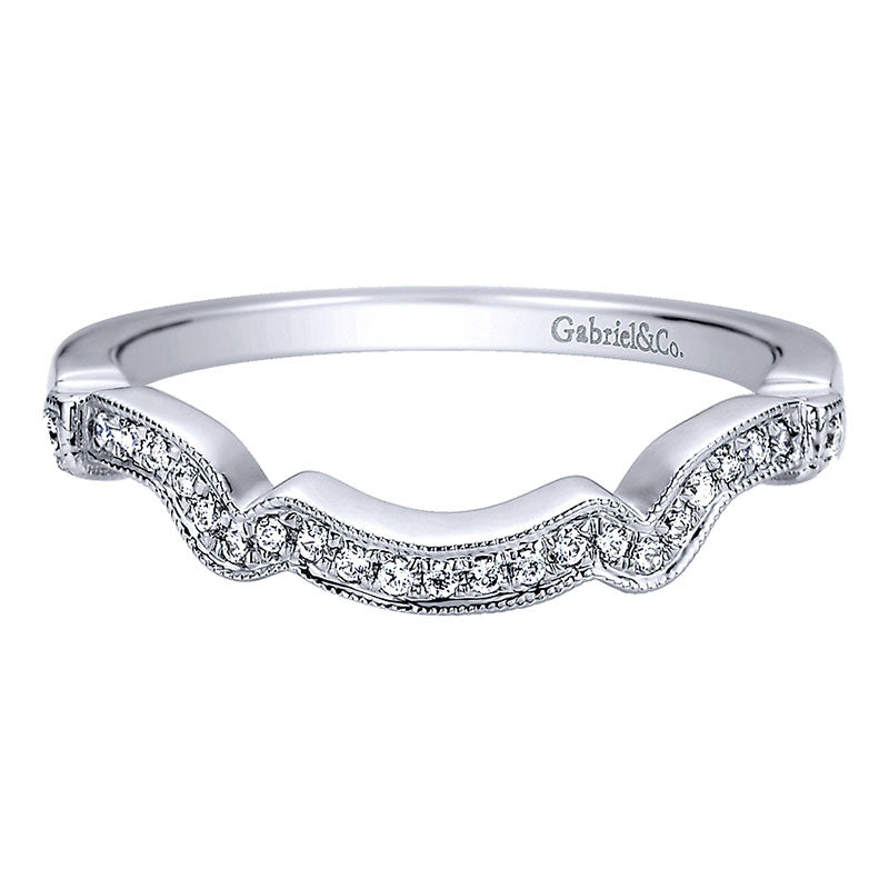 Wedding Band 14k White Gold Diamond Curved