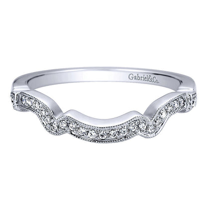 Wedding Band 14k White Gold Diamond Curved