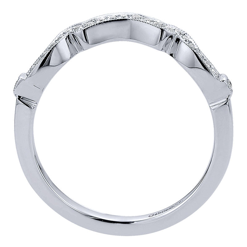 Wedding Band 14k White Gold Diamond Curved