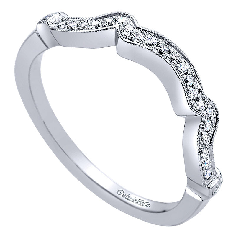Wedding Band 14k White Gold Diamond Curved
