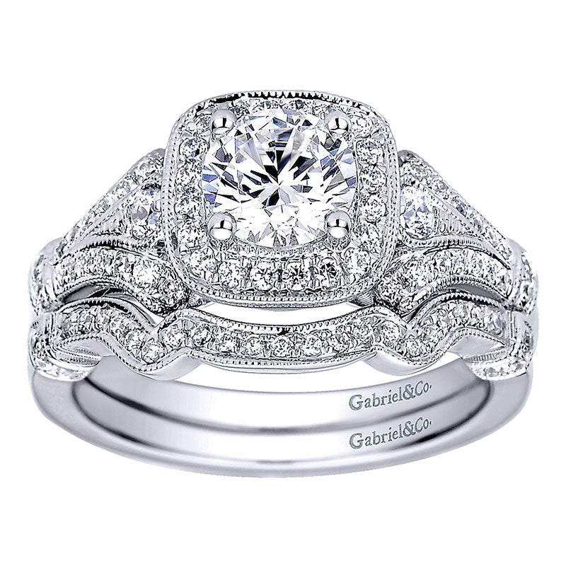 Wedding Band 14k White Gold Diamond Curved