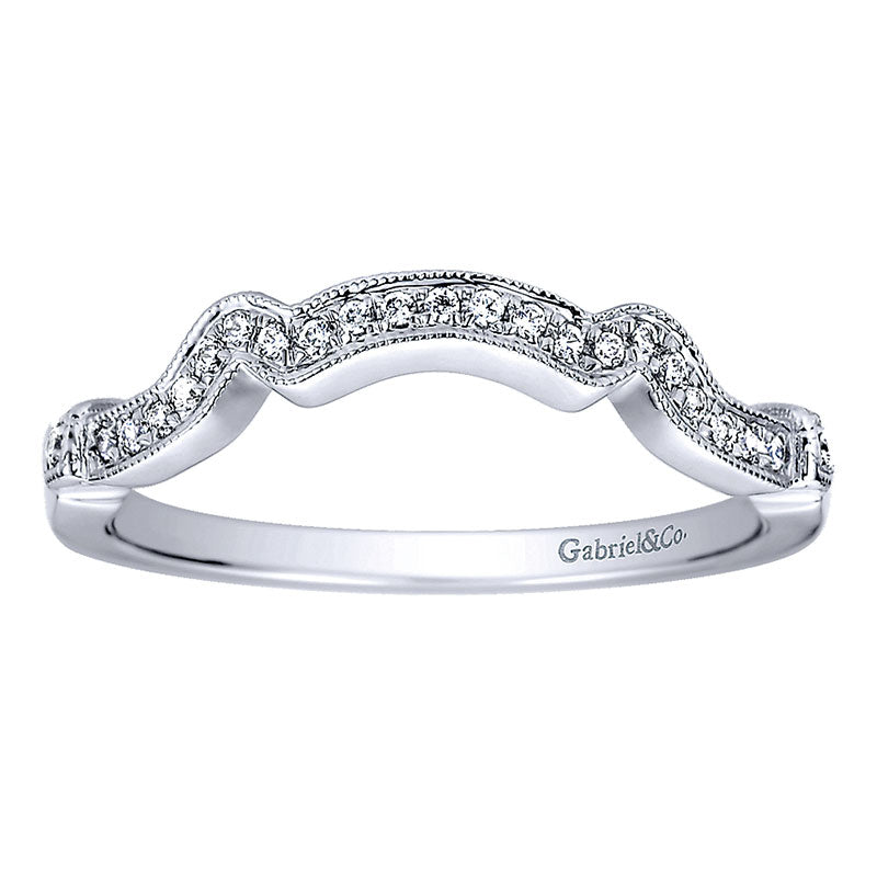 Wedding Band 14k White Gold Diamond Curved