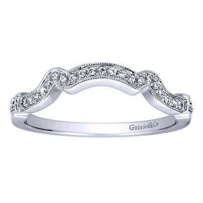 Wedding Band 14k White Gold Diamond Curved