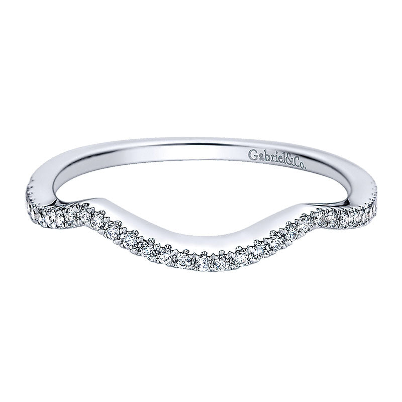 Wedding Band 14k White Gold Diamond Curved