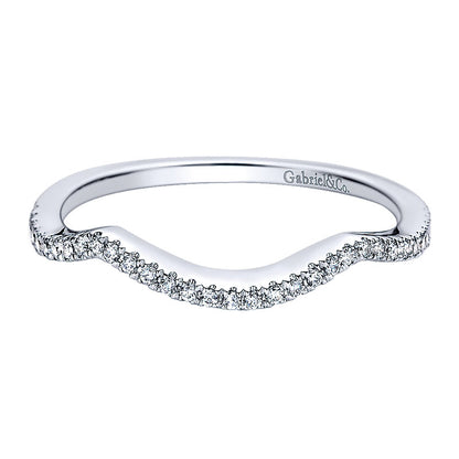 Wedding Band 14k White Gold Diamond Curved