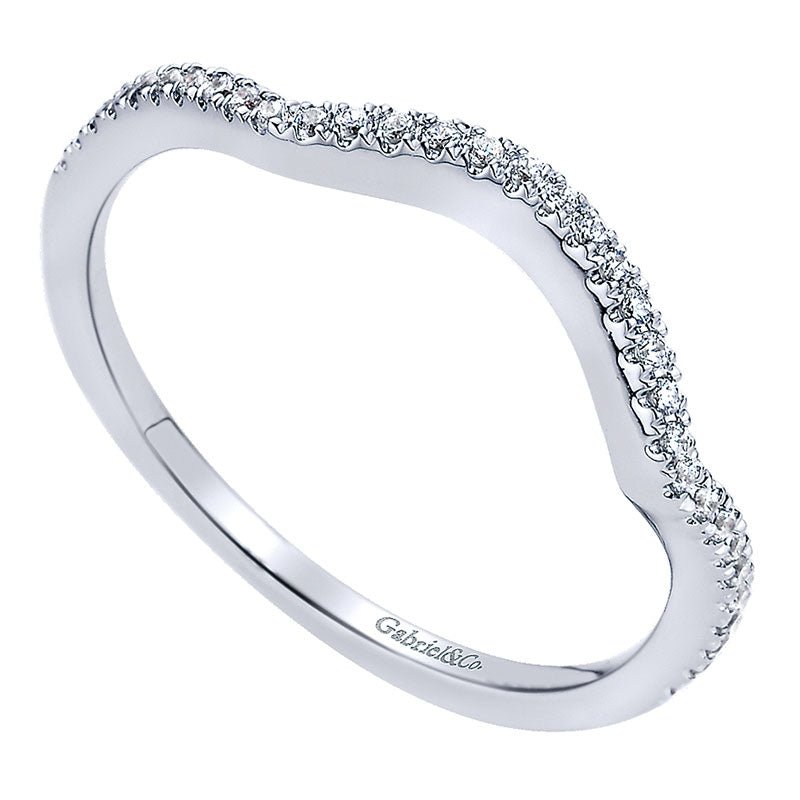 Wedding Band 14k White Gold Diamond Curved