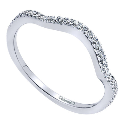 Wedding Band 14k White Gold Diamond Curved