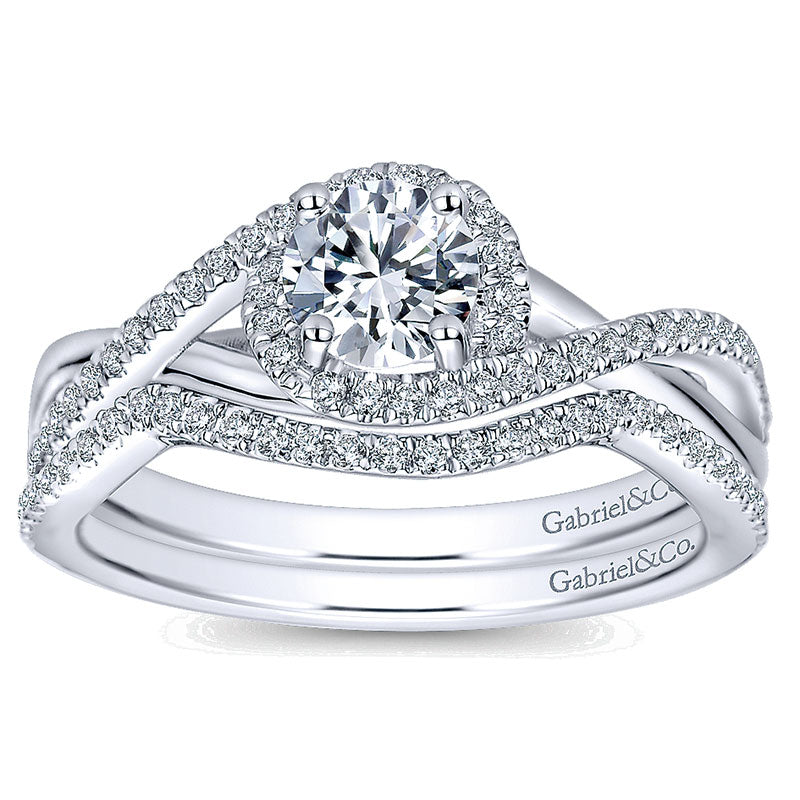 Wedding Band 14k White Gold Diamond Curved