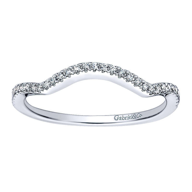 Wedding Band 14k White Gold Diamond Curved