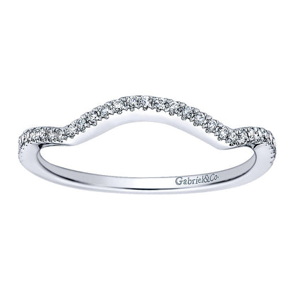 Wedding Band 14k White Gold Diamond Curved