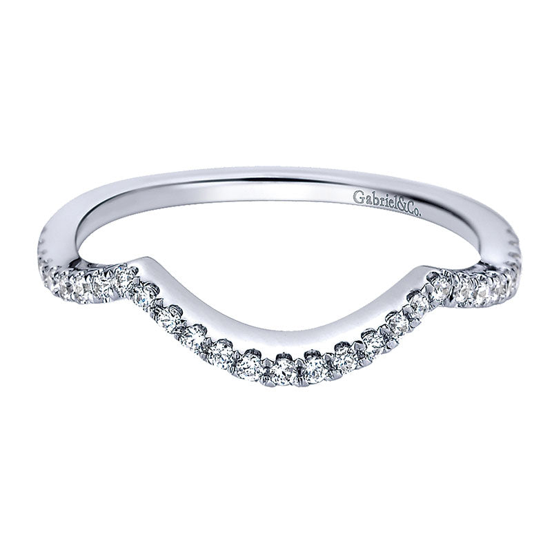 Wedding Band 14k White Gold Diamond Curved