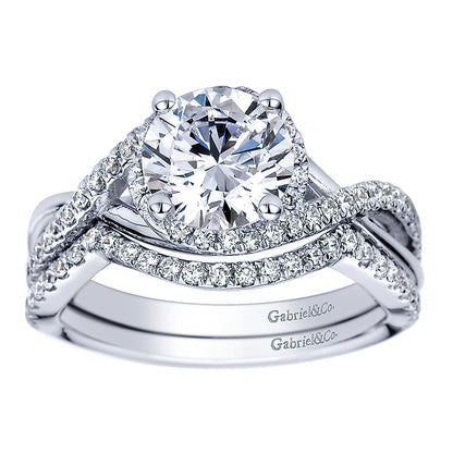 Wedding Band 14k White Gold Diamond Curved
