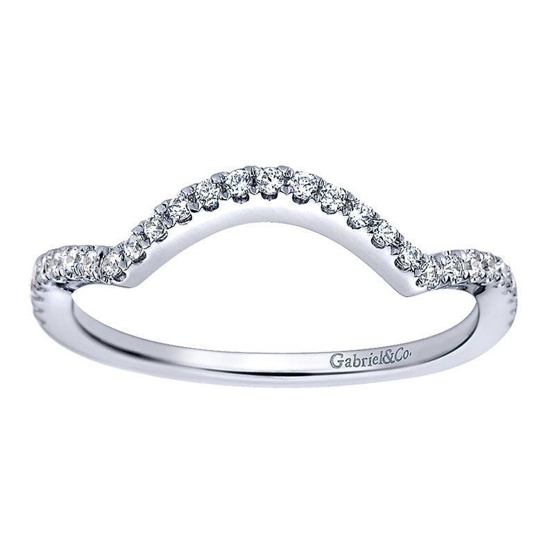 Wedding Band 14k White Gold Diamond Curved