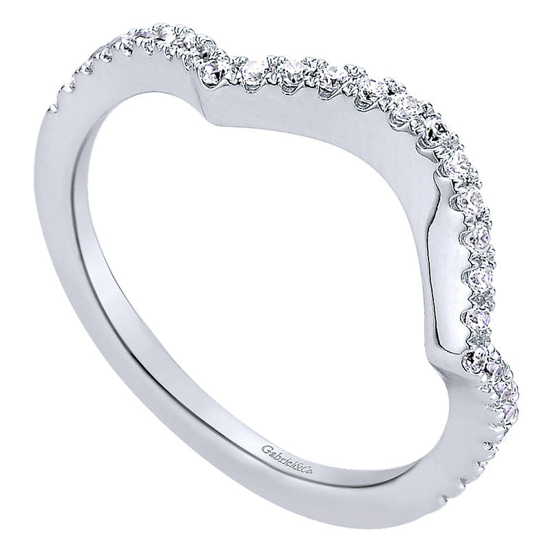 Wedding Band 14k White Gold Diamond Curved