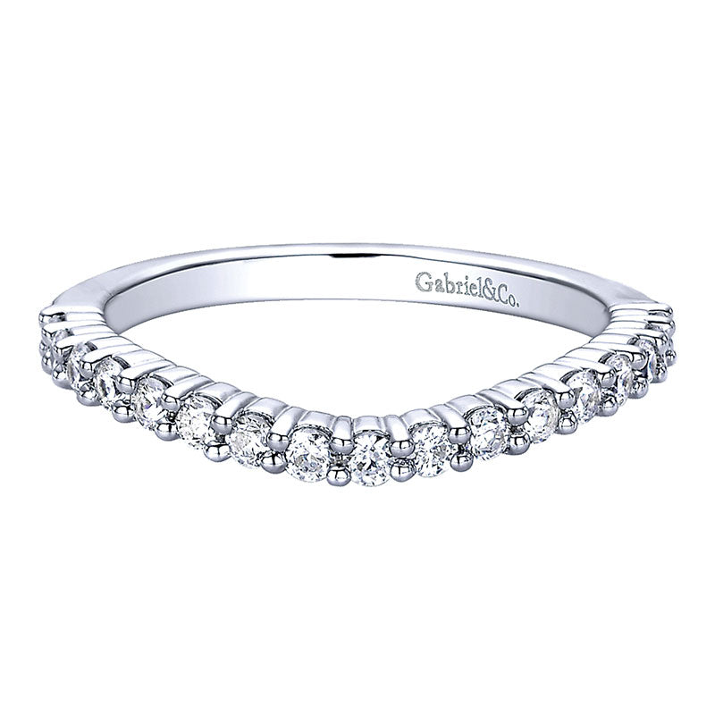 Wedding Band 14k White Gold Diamond Curved
