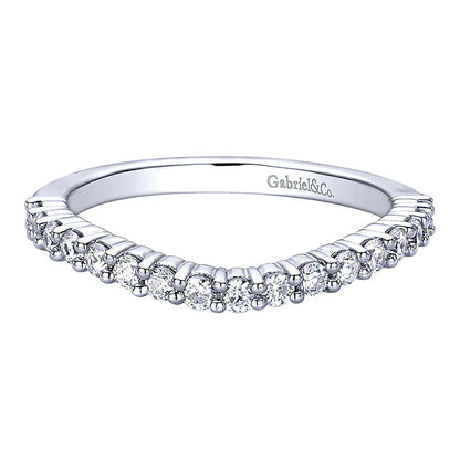 Wedding Band 14k White Gold Diamond Curved