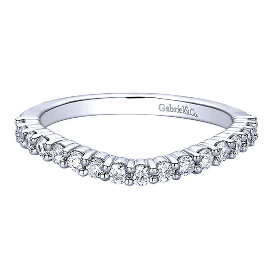 Wedding Band 14k White Gold Diamond Curved
