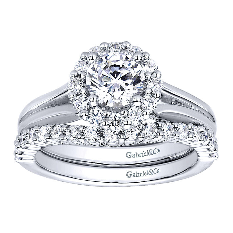 Wedding Band 14k White Gold Diamond Curved