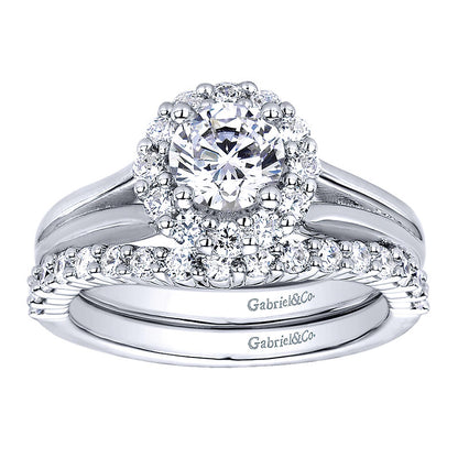 Wedding Band 14k White Gold Diamond Curved
