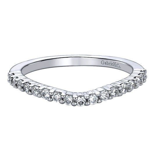 Wedding Band 14k White Gold Diamond Curved