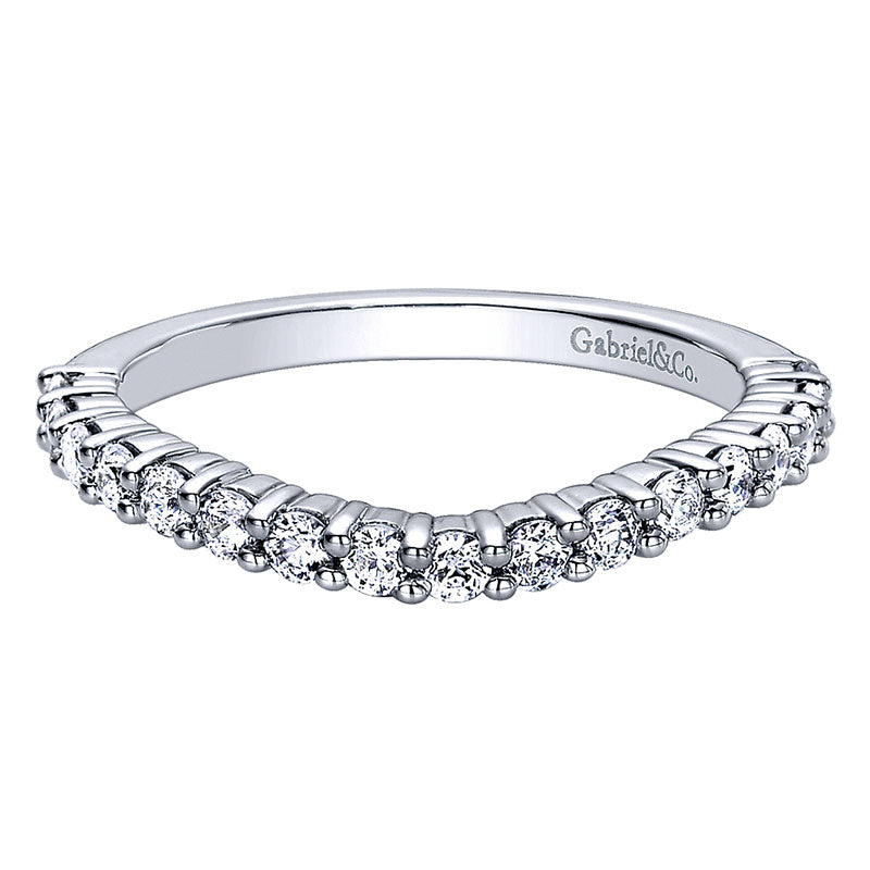 Wedding Band 14k White Gold Diamond Curved