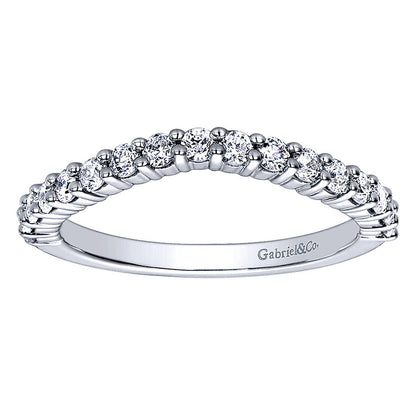 Wedding Band 14k White Gold Diamond Curved