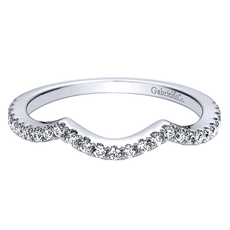 Wedding Band 14k White Gold Diamond Curved