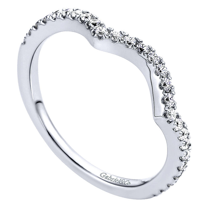 Wedding Band 14k White Gold Diamond Curved