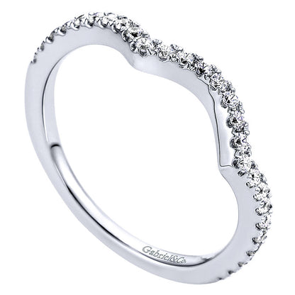 Wedding Band 14k White Gold Diamond Curved