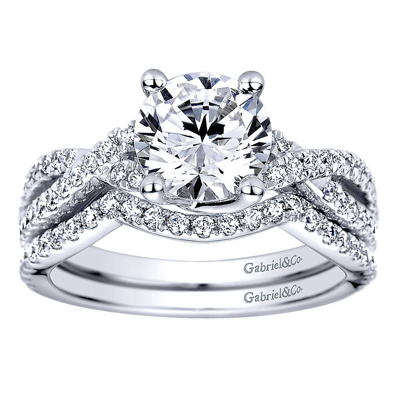 Wedding Band 14k White Gold Diamond Curved