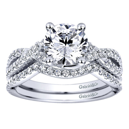 Wedding Band 14k White Gold Diamond Curved