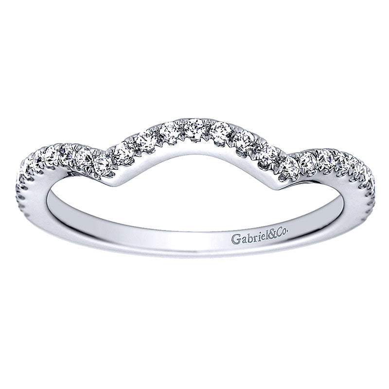 Wedding Band 14k White Gold Diamond Curved