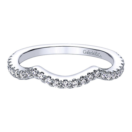 Wedding Band 14k White Gold Diamond Curved