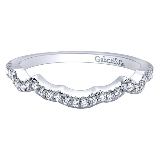 Wedding Band 14k White Gold Diamond Curved